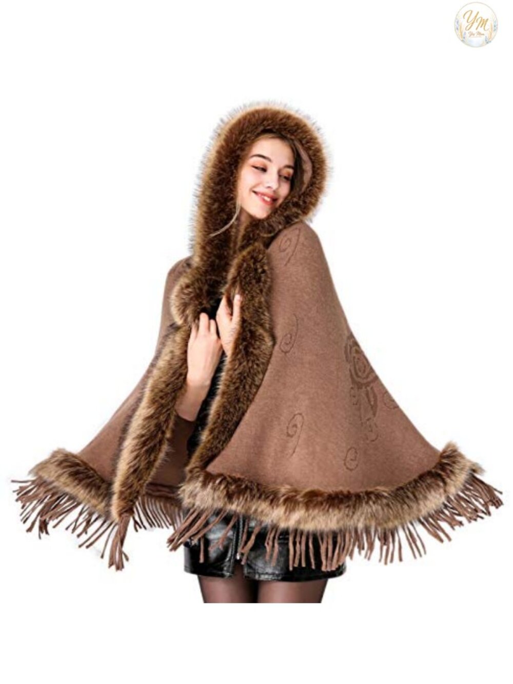 Faux Fur Hooded Shawl Cape Wrap Stole Shrug Bridal Winter Wedding